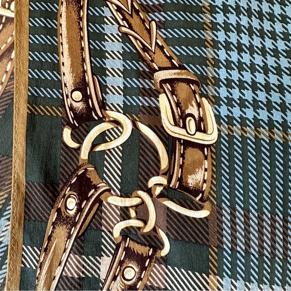 LAUREN RALPH LAUREN Houndstooth Plaid Equestrian Horse Bridal Silk Scarf - Picture 4 of 6